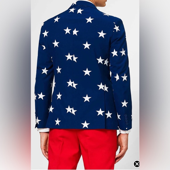 OppoSuits America Blue Star 4th of July Suit Jacket Blazer Men's size 36 Small - Picture 2 of 12